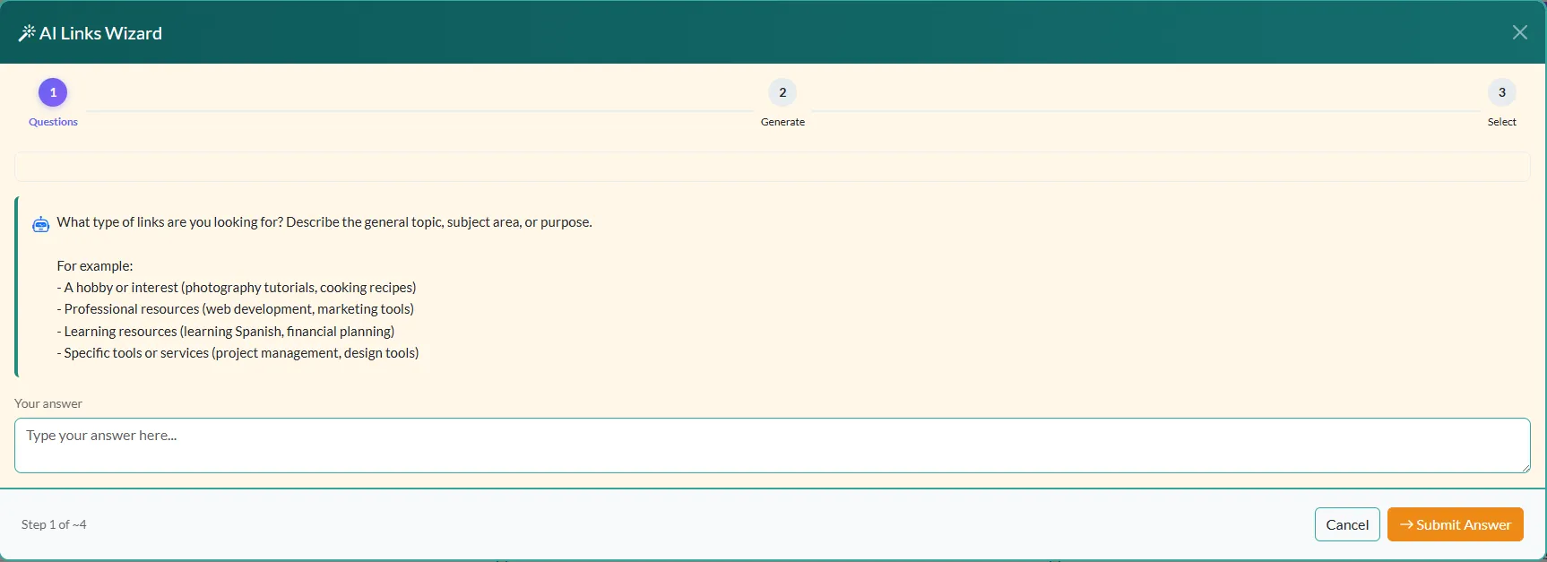 AI Links Wizard - Step 1